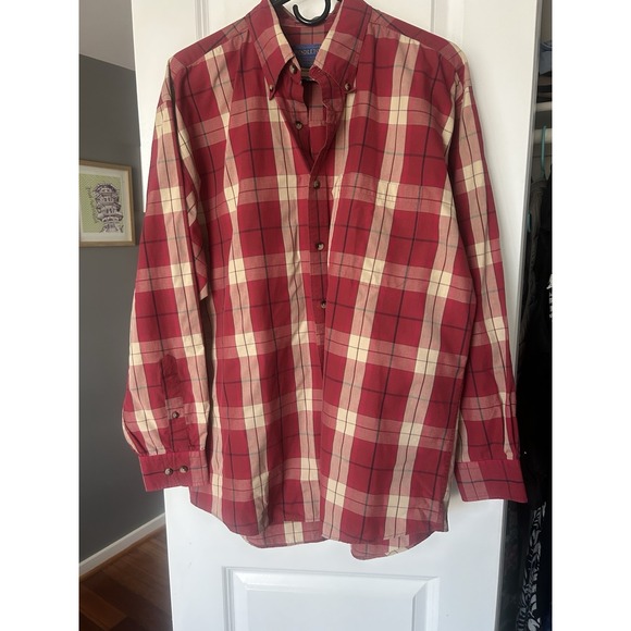 Pendleton Other - Pendleton Dress Shirt Button Up 100% Cotton Men's Size Large Red Plaid
